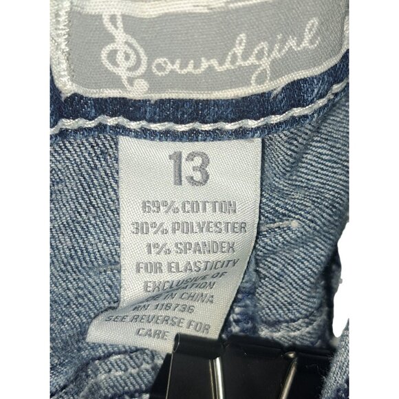 Y2K Sound Girl Distressed Embroidered Raw Hem BoHo Edgy Blue Jean Shorts 13 - Picture 7 of 8